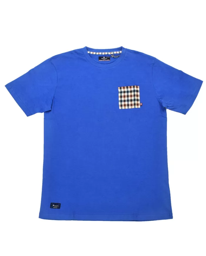 t-shirt royal da uomo con fantasia a quadri su taschino | AQUASCUTUM t-shirt royal da uomo con fantasia a quadri su taschino | AQUASCUTUM