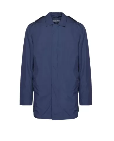 trench impermeabile navy da uomo con fantasia su capuccio | AQUASCUTUM