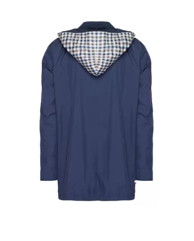 trench impermeabile navy da uomo con fantasia su capuccio | AQUASCUTUM