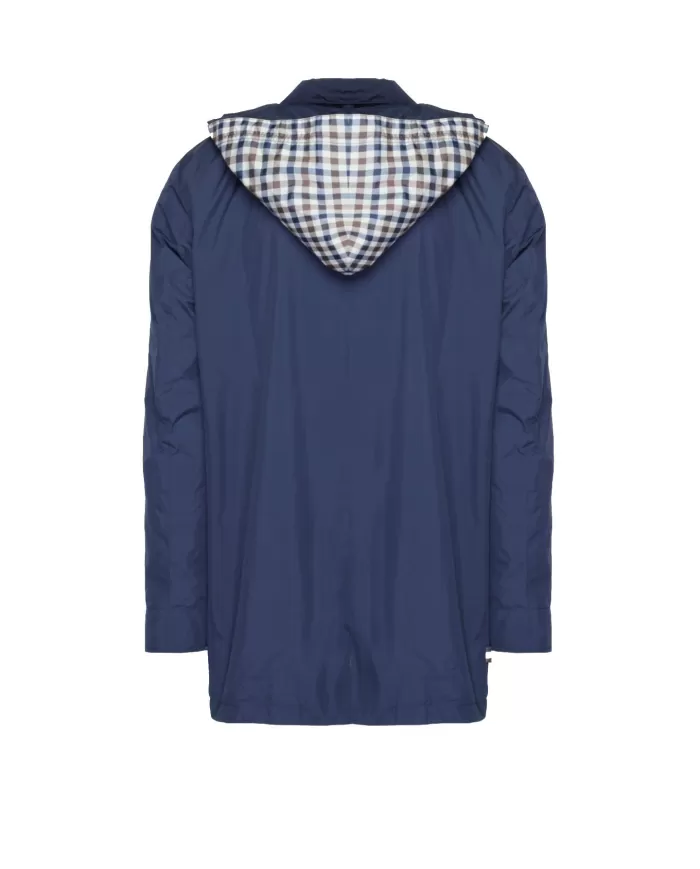 trench impermeabile navy da uomo con fantasia su capuccio | AQUASCUTUM trench impermeabile navy da uomo con fantasia su capuccio | AQUASCUTUM