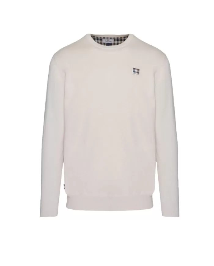 Maglia Uomo AA_B004_WO002 beige in cotone patch logata | AQUASCUTUM Maglia Uomo AA_B004_WO002 beige in cotone patch logata | AQUASCUTUM