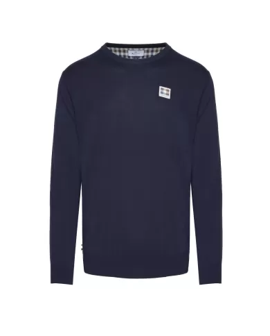 Maglia Uomo AA_B004_WO002 blu in cotone patch logata | AQUASCUTUM