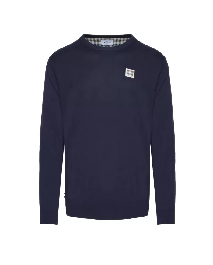 Maglia Uomo AA_B004_WO002 blu in cotone patch logata | AQUASCUTUM Maglia Uomo AA_B004_WO002 blu in cotone patch logata | AQUASCUTUM