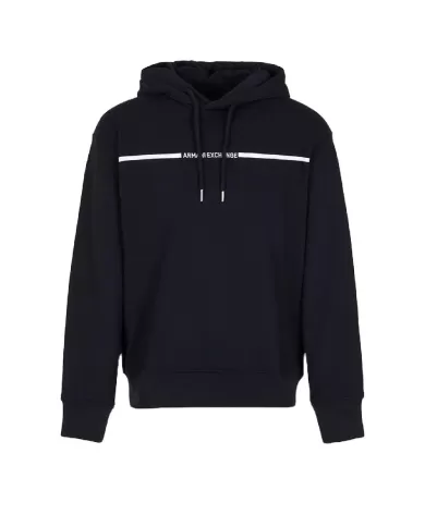 felpa deep navy da uomo con bordi a costine e stampa | ARMANI EXCHANGE