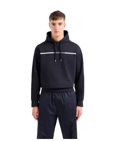 felpa deep navy da uomo con bordi a costine e stampa | ARMANI EXCHANGE
