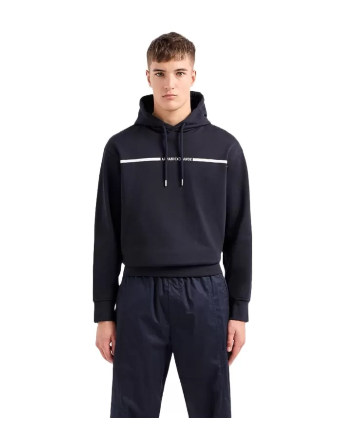 felpa deep navy da uomo con bordi a costine e stampa | ARMANI EXCHANGE felpa deep navy da uomo con bordi a costine e stampa | ARMANI EXCHANGE