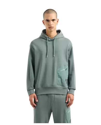 felpa balsam green uomo con tasca ricamata con logo | ARMANI EXCHANGE