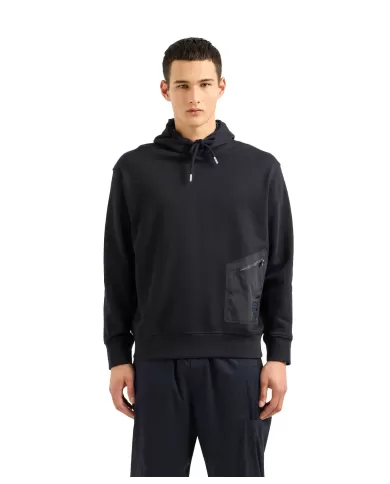 felpa deep navy da uomo con tasca ricamata con logo | ARMANI EXCHANGE