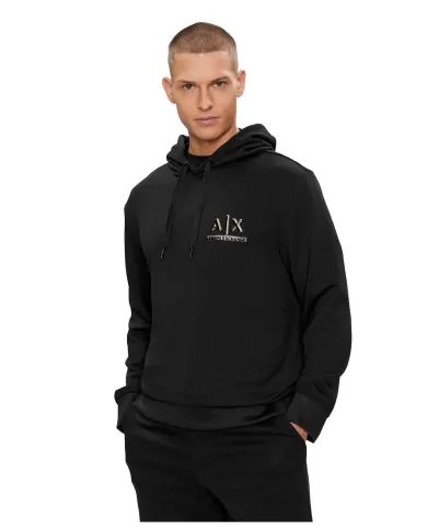 felpa nera da uomo con cappuccio e stampa logata | ARMANI EXCHANGE