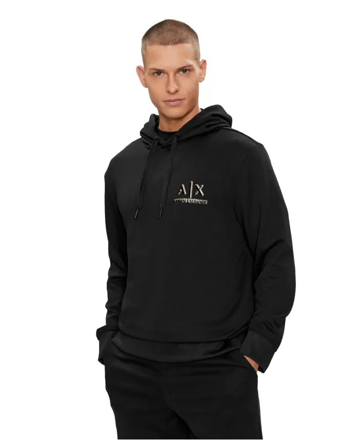 felpa nera da uomo con cappuccio e stampa logata | ARMANI EXCHANGE felpa nera da uomo con cappuccio e stampa logata | ARMANI EXCHANGE