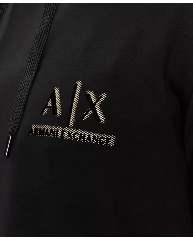 felpa nera da uomo con cappuccio e stampa logata | ARMANI EXCHANGE