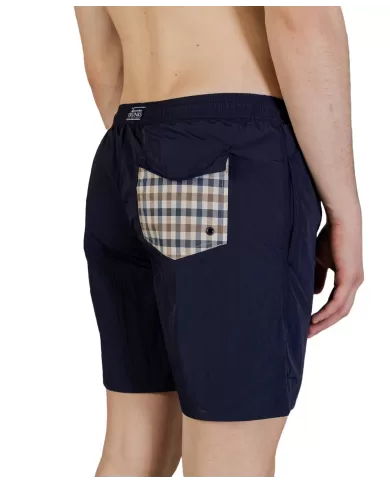 boxer mare navy da uomo con motivo a quadri su tasca | AQUASCUTUM boxer mare navy da uomo con motivo a quadri su tasca | AQUASCUTUM