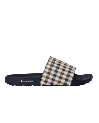 ciabatta navy da uomo con motivo a quadri e logo | AQUASCUTUM