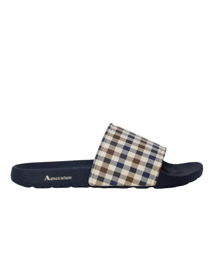 ciabatta navy da uomo con motivo a quadri e logo | AQUASCUTUM ciabatta navy da uomo con motivo a quadri e logo | AQUASCUTUM