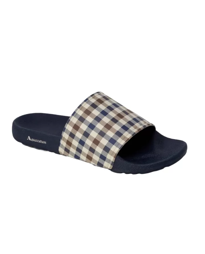 ciabatta navy da uomo con motivo a quadri e logo | AQUASCUTUM ciabatta navy da uomo con motivo a quadri e logo | AQUASCUTUM