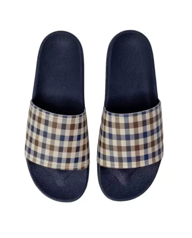 ciabatta navy da uomo con motivo a quadri e logo | AQUASCUTUM