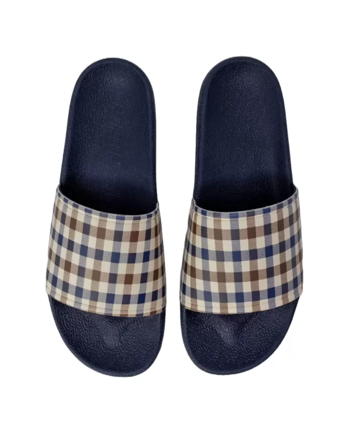 ciabatta navy da uomo con motivo a quadri e logo | AQUASCUTUM ciabatta navy da uomo con motivo a quadri e logo | AQUASCUTUM