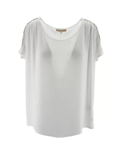 blusa latte/panna da donna con ricamo su spalle e logo | KOCCA blusa latte/panna da donna con ricamo su spalle e logo | KOCCA