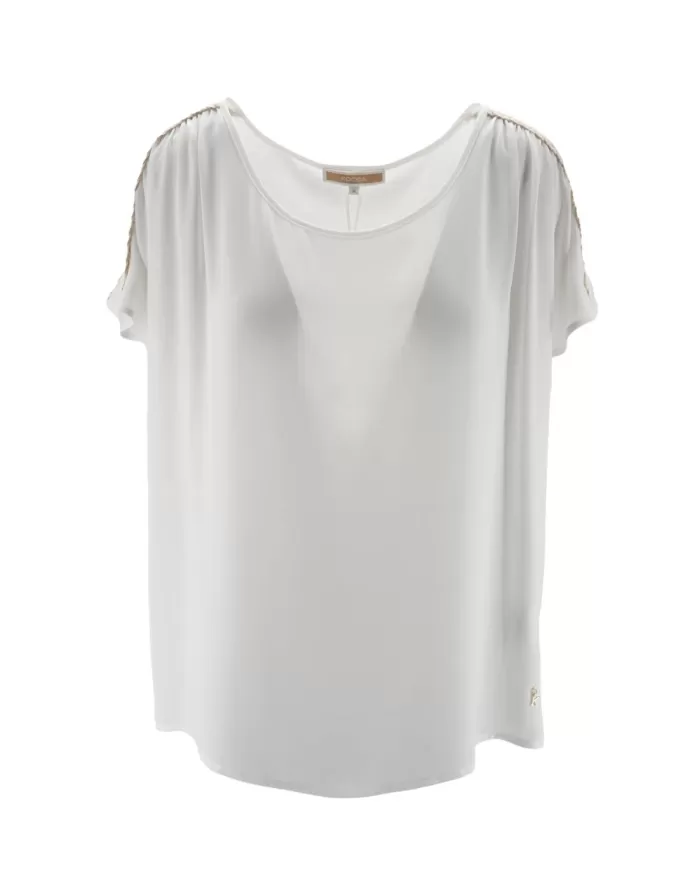 blusa latte/panna da donna con ricamo su spalle e logo | KOCCA blusa latte/panna da donna con ricamo su spalle e logo | KOCCA
