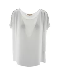 blusa latte/panna da donna con ricamo su spalle e logo | KOCCA