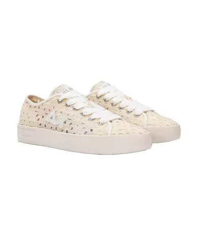 sneakers in pizzo bianco panna con logo ricamo stile patch | SUN68