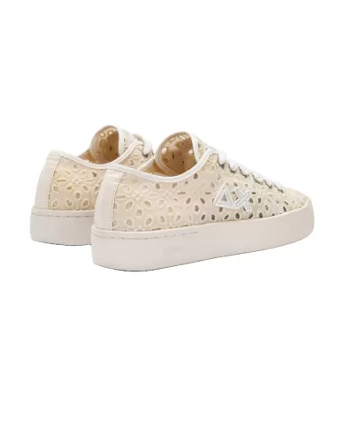 sneakers in pizzo bianco panna con logo ricamo stile patch | SUN68