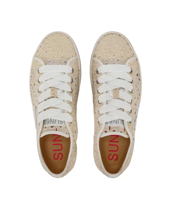 sneakers in pizzo bianco panna con logo ricamo stile patch | SUN68 sneakers in pizzo bianco panna con logo ricamo stile patch | SUN68