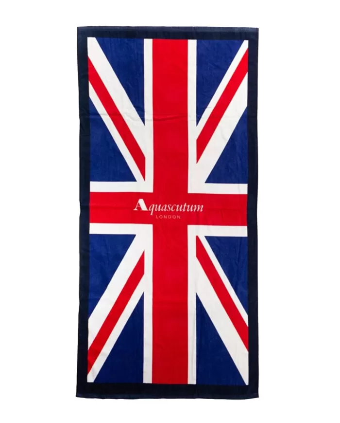 telo mare navy da uomo con bandiera inglese e logo | AQUASCUTUN telo mare navy da uomo con bandiera inglese e logo | AQUASCUTUN