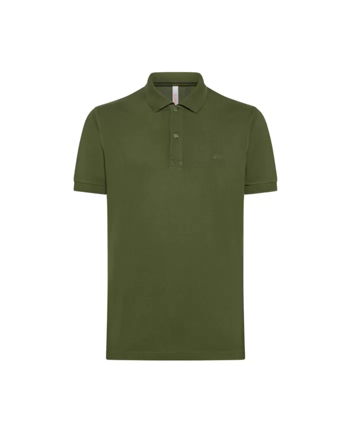 polo lavorato in cold dye verde scuro da uomo con logo ricamo | SUN68 polo lavorato in cold dye verde scuro da uomo con logo ricamo | SUN68