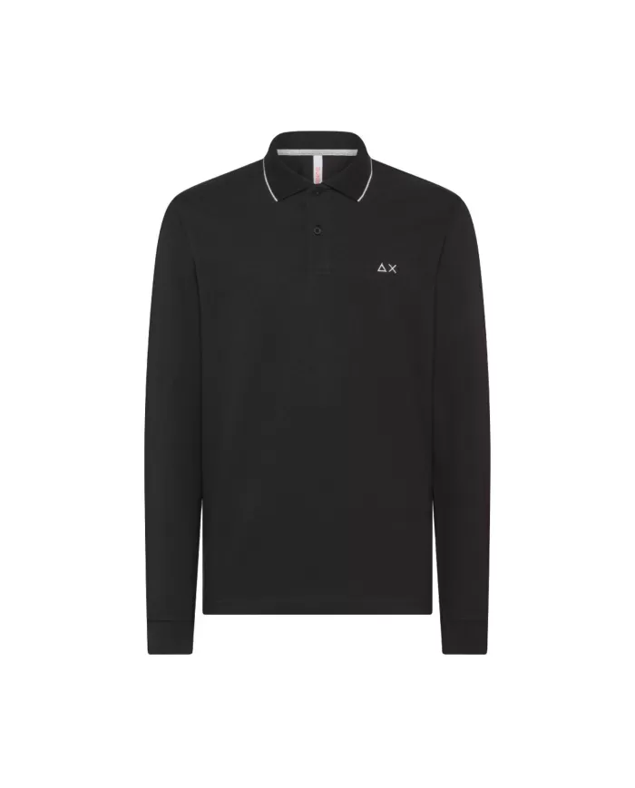 polo nero da uomo con dettagli small stripes e logo | SUN68 polo nero da uomo con dettagli small stripes e logo | SUN68