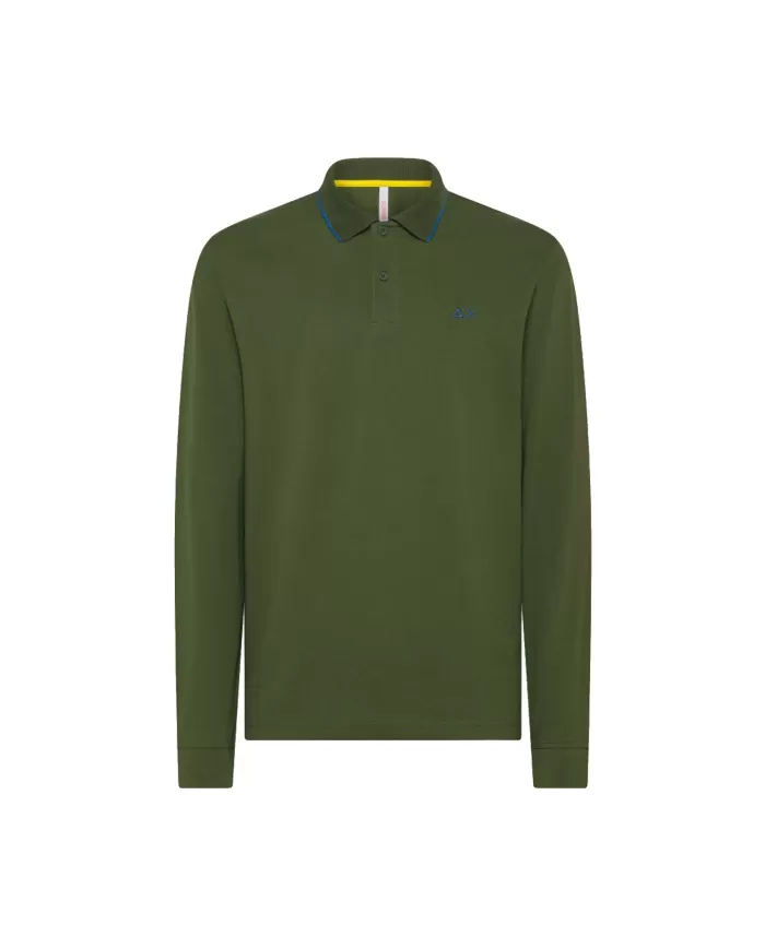 polo verde scuro da uomo con dettagli small stripes e logo | SUN68 polo verde scuro da uomo con dettagli small stripes e logo | SUN68