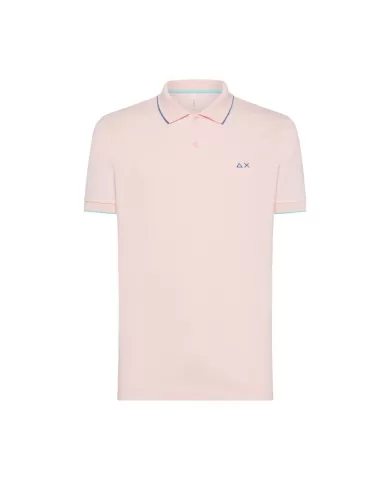 polo rosa da uomo con dettaglio small stripes e logo | SUN68 polo rosa da uomo con dettaglio small stripes e logo | SUN68