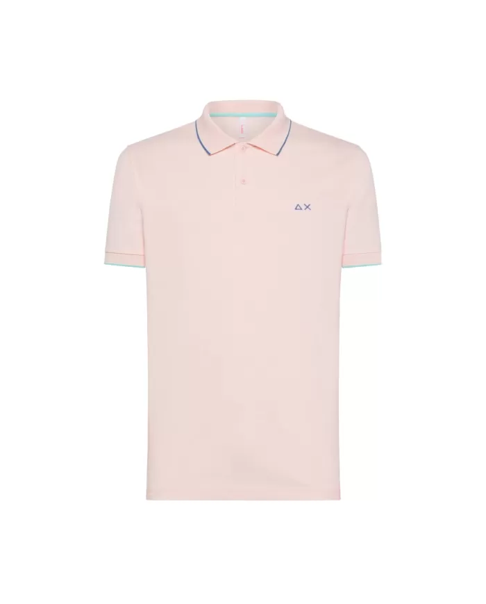 polo rosa da uomo con dettaglio small stripes e logo | SUN68 polo rosa da uomo con dettaglio small stripes e logo | SUN68