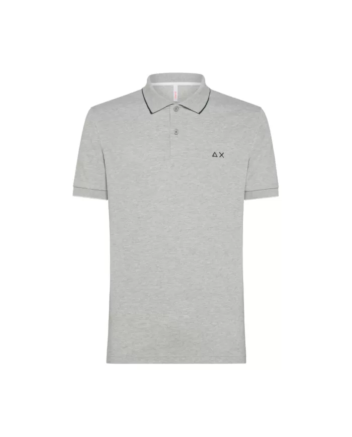 polo grigio chiaro da uomo con dettaglio small stripes e logo | SUN68 polo grigio chiaro da uomo con dettaglio small stripes e logo | SUN68