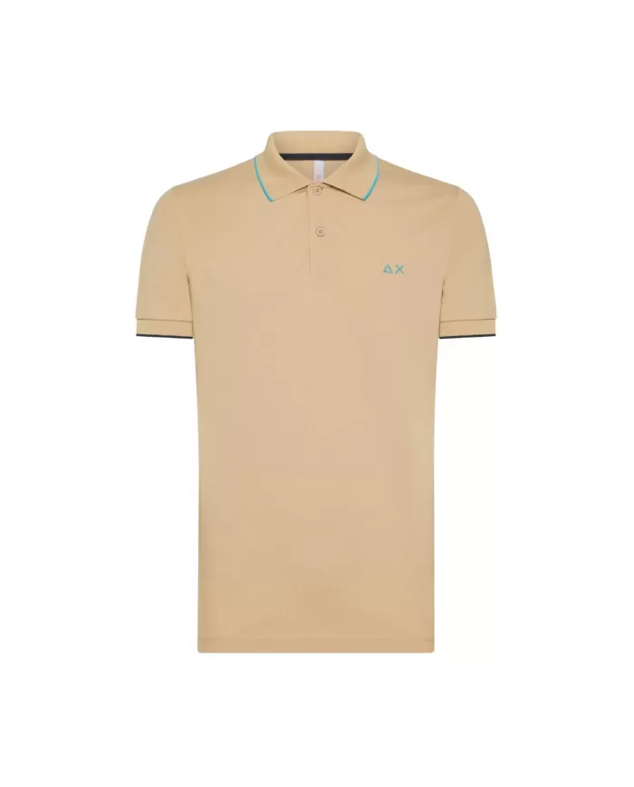 polo beige da uomo con dettaglio small stripes e logo | SUN68 polo beige da uomo con dettaglio small stripes e logo | SUN68