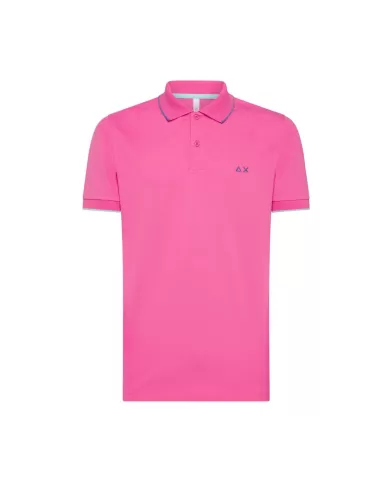 polo fuxia da uomo con dettaglio small stripes e logo | SUN68 polo fuxia da uomo con dettaglio small stripes e logo | SUN68