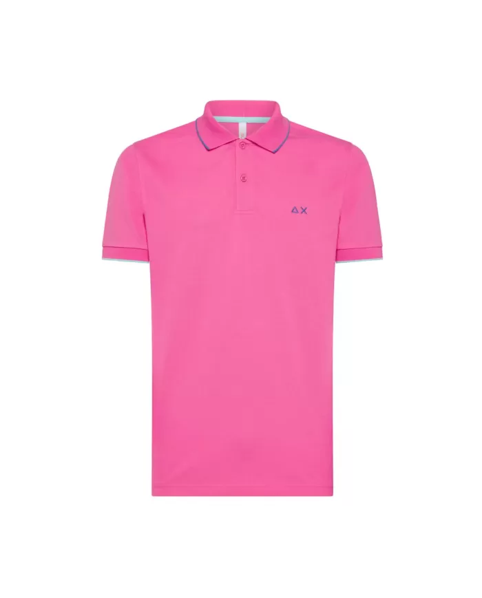 polo fuxia da uomo con dettaglio small stripes e logo | SUN68 polo fuxia da uomo con dettaglio small stripes e logo | SUN68