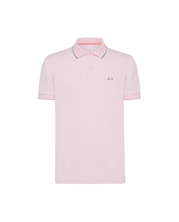 polo ciclamino da uomo con dettaglio small stripes e logo | SUN68 polo ciclamino da uomo con dettaglio small stripes e logo | SUN68