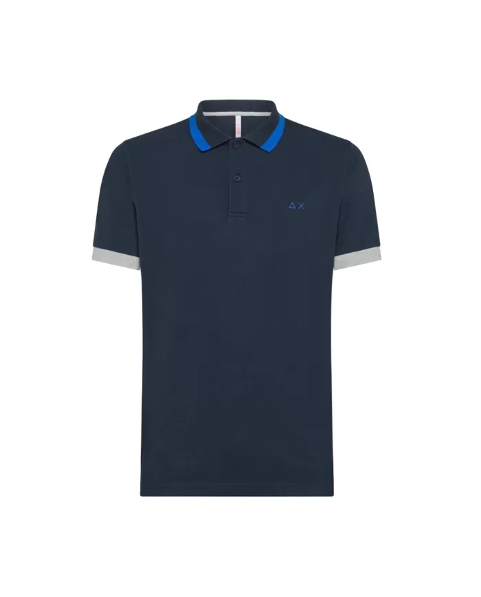 polo navy blue da uomo con dettagli stripes e logo ricamato | SUN68 polo navy blue da uomo con dettagli stripes e logo ricamato | SUN68