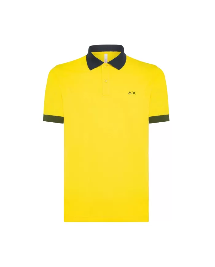 polo giallo da uomo con parti stile 3 color way e logo | SUN68 polo giallo da uomo con parti stile 3 color way e logo | SUN68