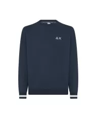 felpa navy blue da uomo con dettagli stripes sui bordi e logo | SUN68