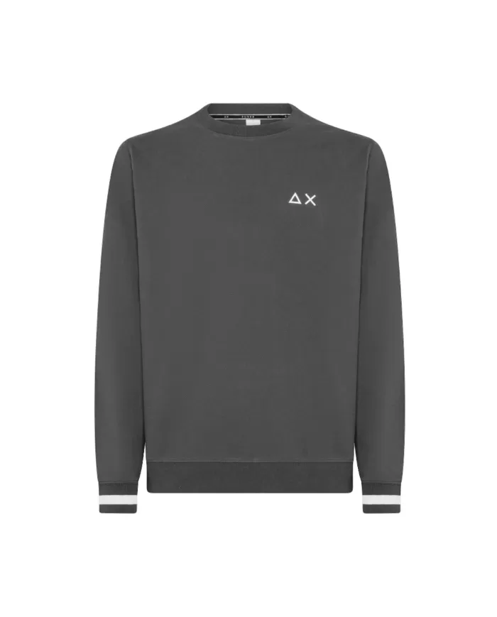 felpa inchiostro da uomo con dettagli stripes sui bordi e logo | SUN68 felpa inchiostro da uomo con dettagli stripes sui bordi e logo | SUN68