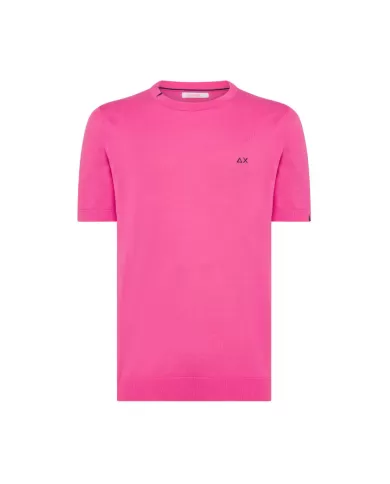 t-shirt fuxia da uomo con dettagli e logo ricamati | SUN68 t-shirt fuxia da uomo con dettagli e logo ricamati | SUN68