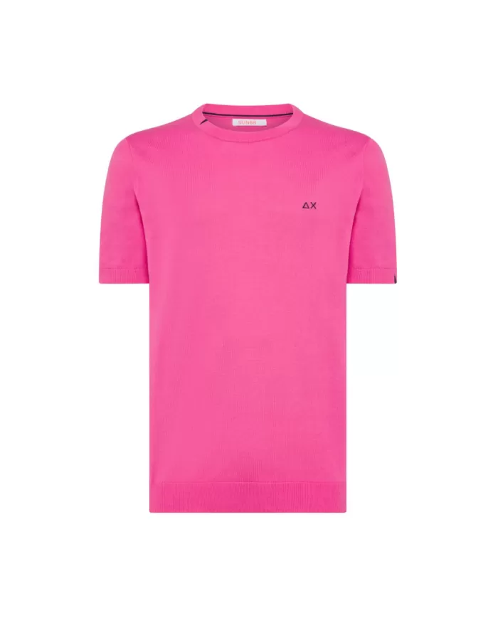 t-shirt fuxia da uomo con dettagli e logo ricamati | SUN68 t-shirt fuxia da uomo con dettagli e logo ricamati | SUN68