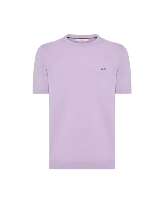 t-shirt lilla da uomo con dettagli e logo ricamati | SUN68 t-shirt lilla da uomo con dettagli e logo ricamati | SUN68