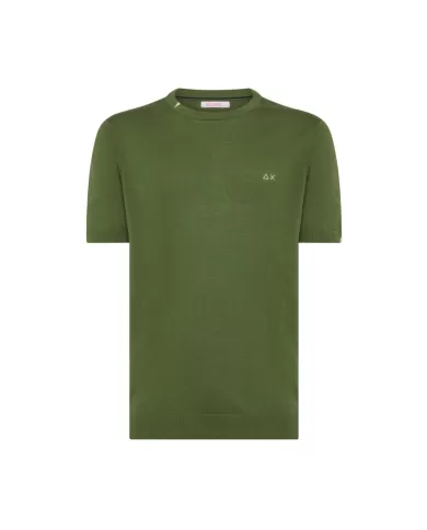 t-shirt verde scuro da uomo con dettagli e logo ricamati | SUN68 t-shirt verde scuro da uomo con dettagli e logo ricamati | SUN68