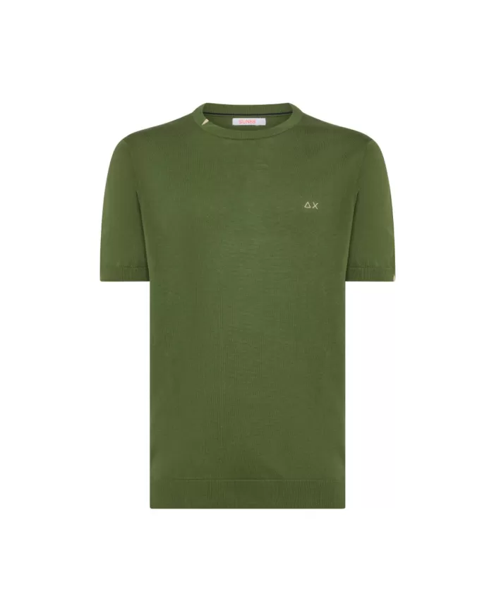 t-shirt verde scuro da uomo con dettagli e logo ricamati | SUN68 t-shirt verde scuro da uomo con dettagli e logo ricamati | SUN68