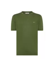 t-shirt verde scuro da uomo con dettagli e logo ricamati | SUN68