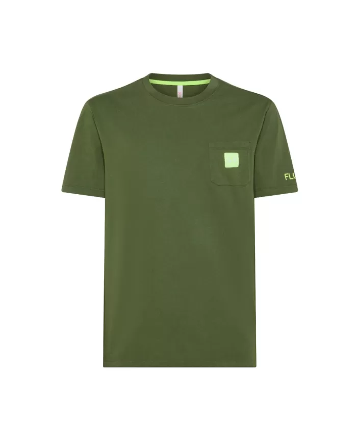 t-shirt verde scuro da uomo con logo e scritta fluo stampati | SUN68 t-shirt verde scuro da uomo con logo e scritta fluo stampati | SUN68