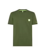 t-shirt verde scuro da uomo con logo e scritta fluo stampati | SUN68